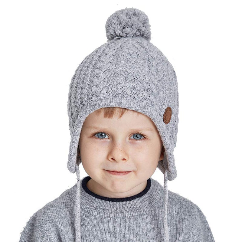 SOMALER Toddler Baby Boys Girls Winter Hat Kids Ear Flap Warm Fleece Lined Knit Beanie Fur Pom Hat - Image 2